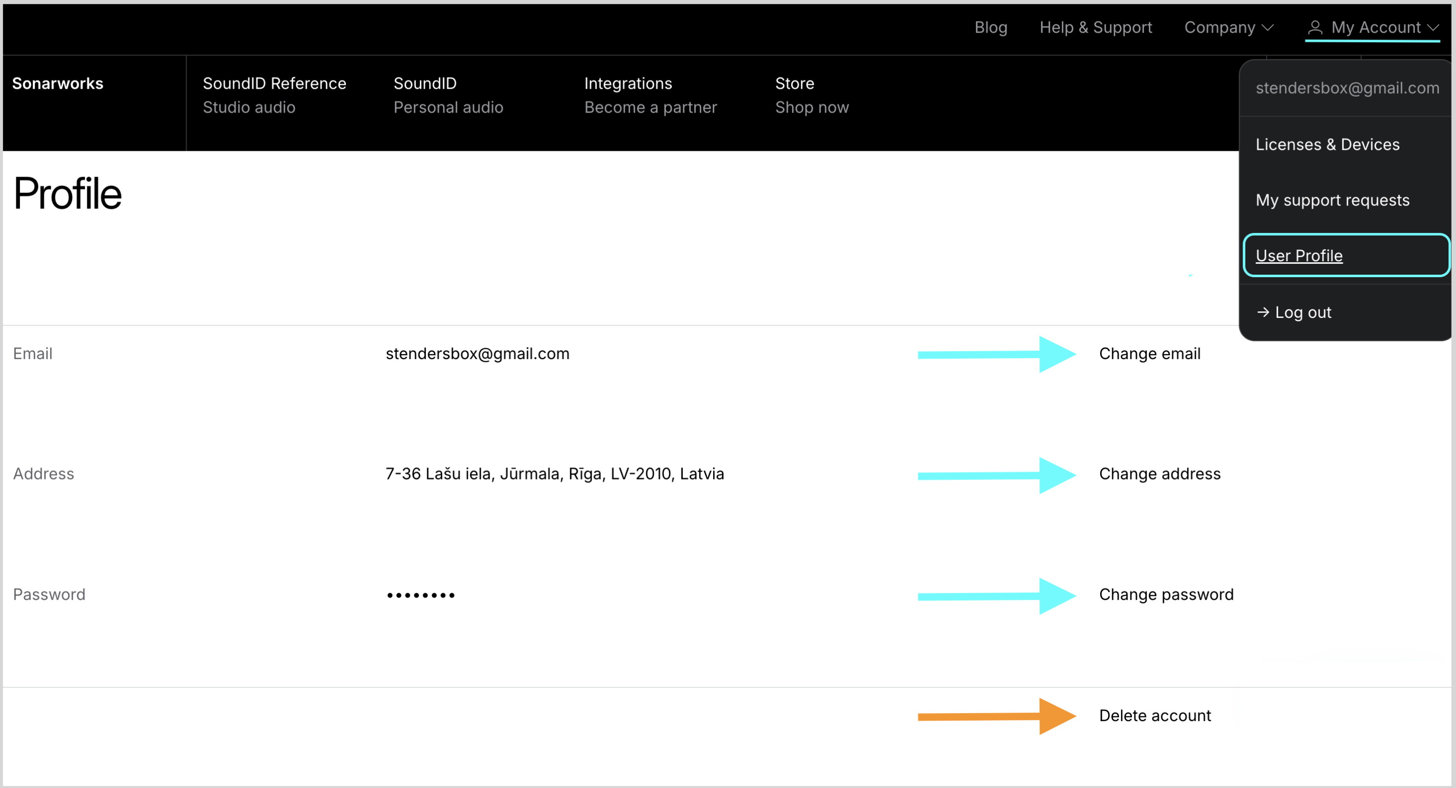 Update user profile - email, password, shipping address, delete account.png