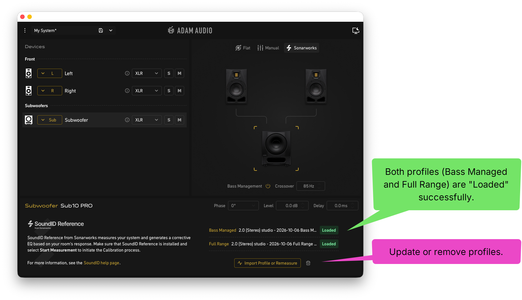 ADAM Control - Bass Managed and Full Range Loaded successfully.png